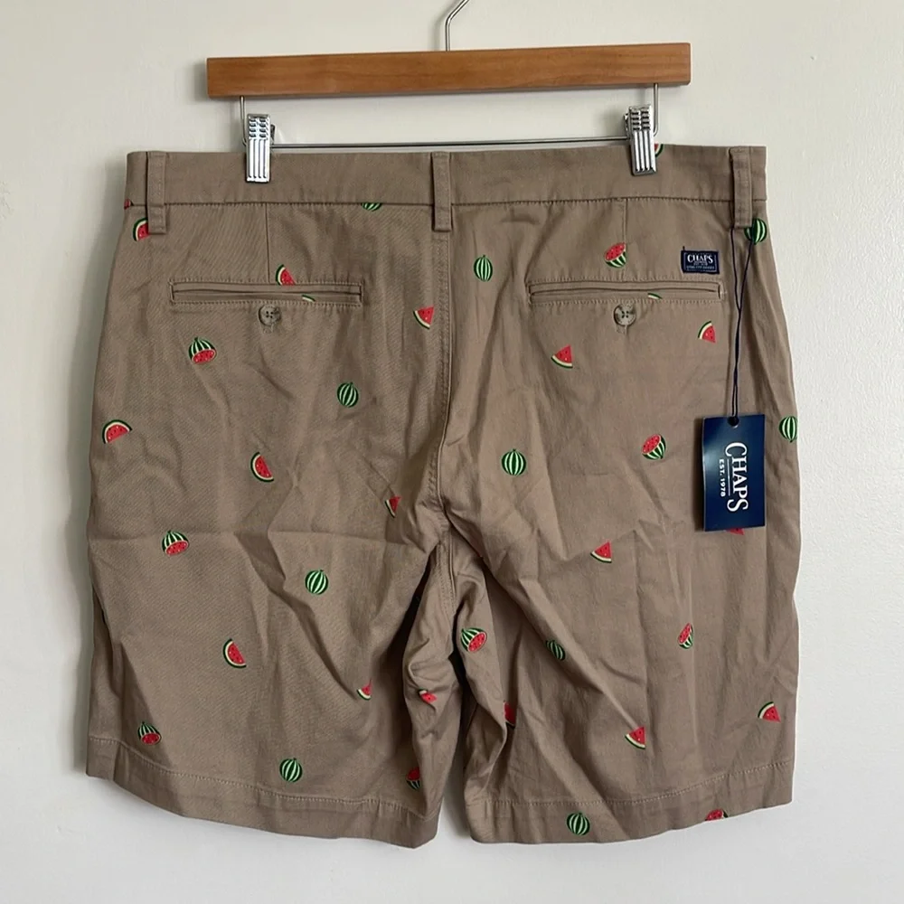 Chaps Coastland Wash Men's Vintage Khaki Watermelon Print Graphic Casual Shorts
